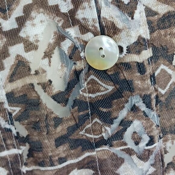 Ruby Rd. Blouse Geometric Linen Blend Semi Sheer Button Down Size 8 Petite - Picture 3 of 6
